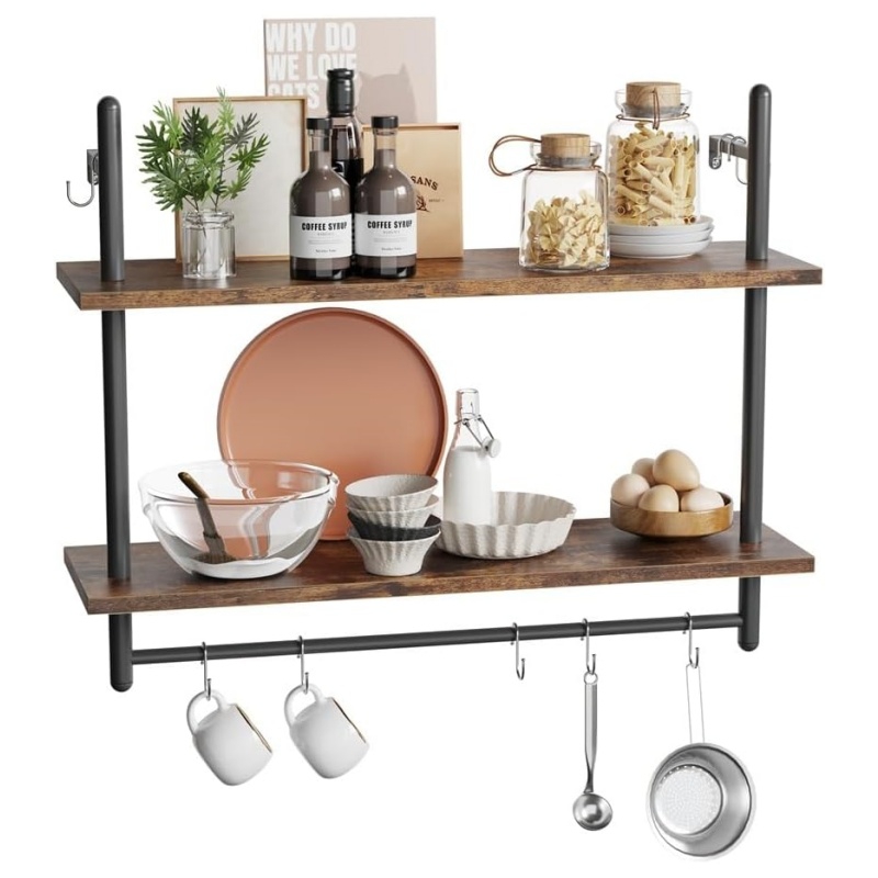 Wooden shelves are the perfect storage solution in the kitchen