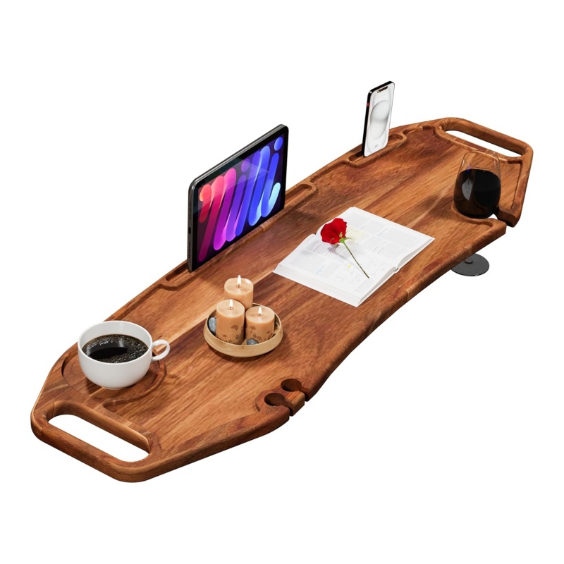 Choosing a wooden bathtub tray can add more layers to the bathroom space