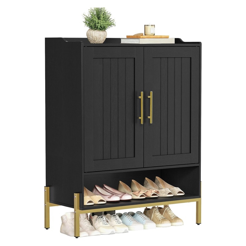 A wooden shoe cabinet can hide all the sundries