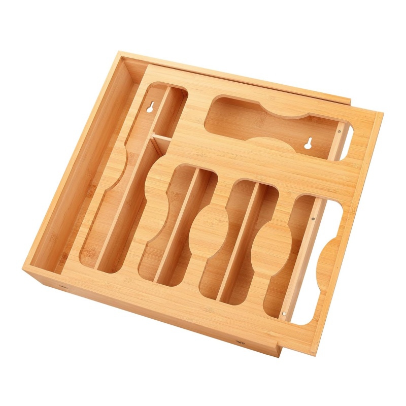 The bamboo and wood bag storage box is well-divided and easy to categorize