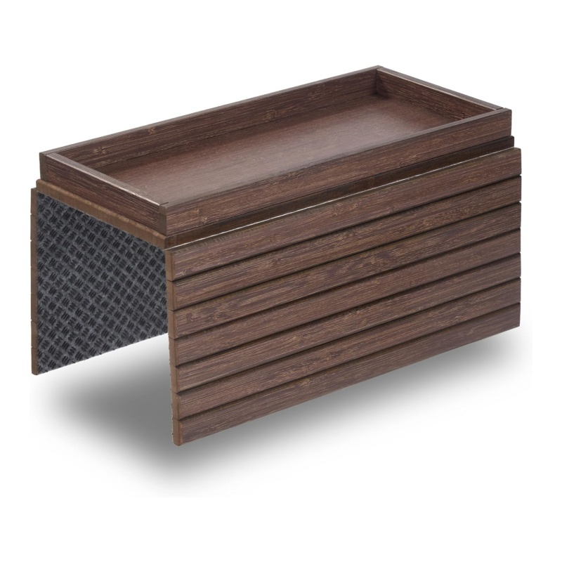 Cushion-like wooden sofa tray for easy access to water cups and snacks