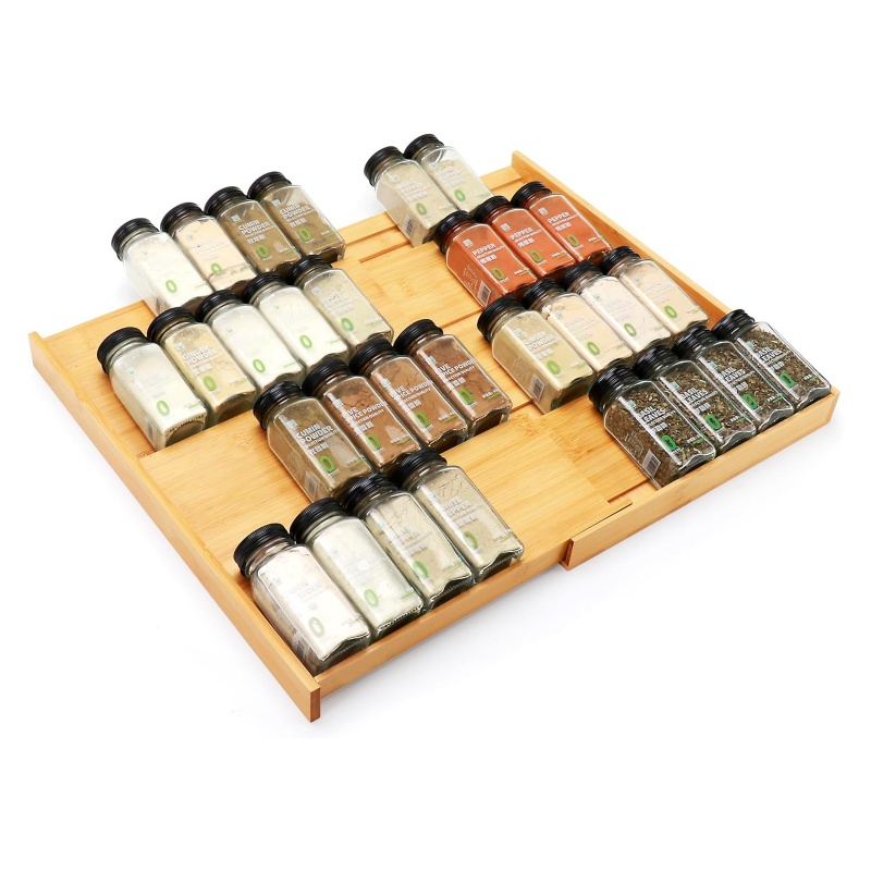 The multi-level design of the bamboo spice rack doesn't waste any space